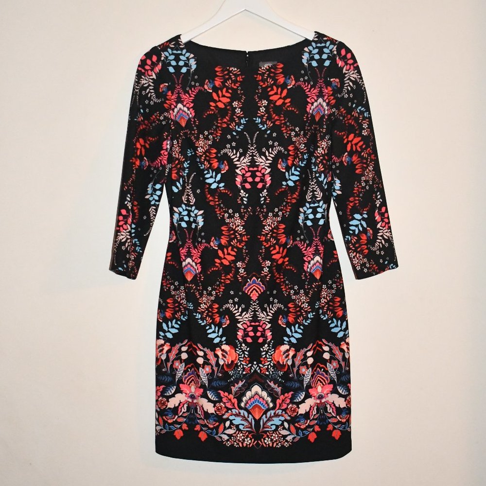 Vince Camuto Multicolor Floral Black Dress 3/4 Sleeve Size 8